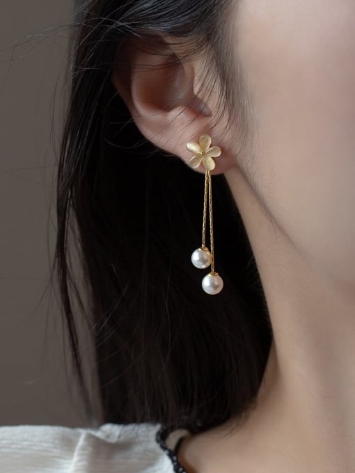 Rosh 925 Sterling Silver Imitation Pearl Flower Minimalist Drop Earring 1