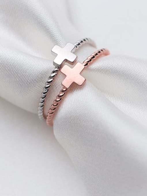 Rosh 925 Sterling Silver  Minimalist  Fashion Cross Couple Band Ring 0