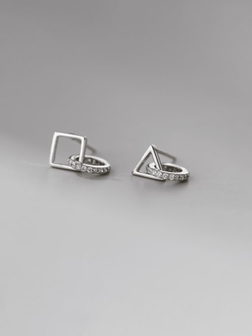 Rosh 925 Sterling Silver Cubic Zirconia Geometric Minimalist Huggie Earring 0