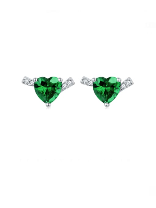 green 925 Sterling Silver Cubic Zirconia Heart Dainty Stud Earring