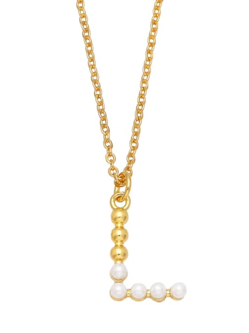 L Brass Imitation Pearl Letter Minimalist Necklace