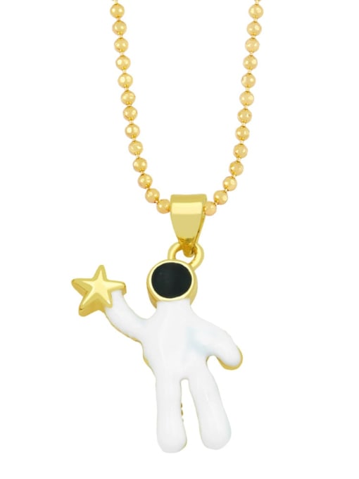B Brass Enamel Star Hip Hop Astronaut Pendant Necklace
