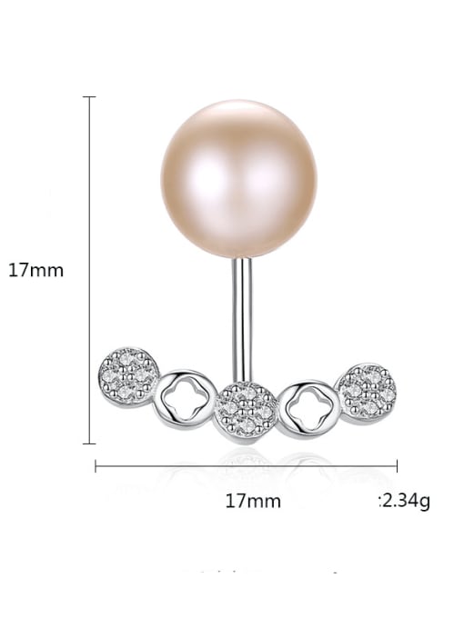CCUI 925 Sterling Silver Freshwater Pearl White Geometric Trend  Two belts Stud Earring 4
