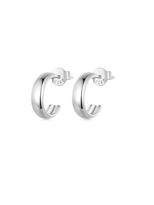 silvery 925 Sterling Silver Geometric Minimalist Stud Earring