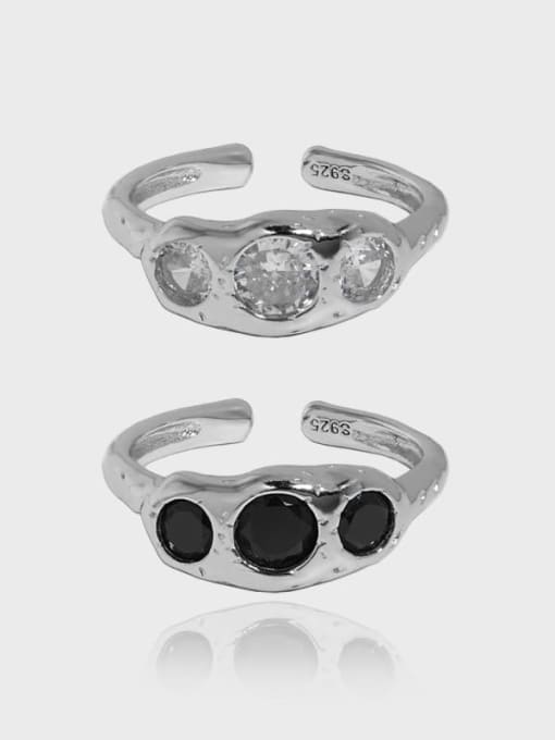DAKA 925 Sterling Silver Cubic Zirconia Geometric Vintage Band Ring