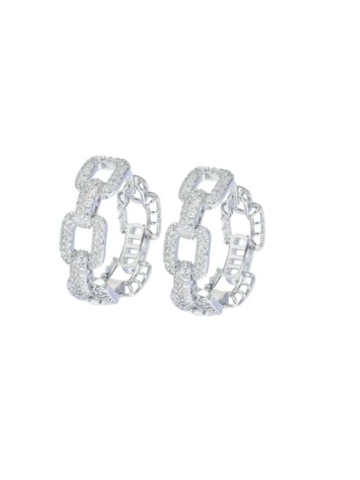 Platinum Brass Cubic Zirconia Geometric Luxury Huggie Earring