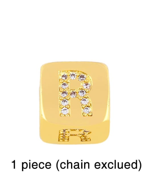 R Brass Cubic Zirconia square  Letter Minimalist Adjustable Bracelet