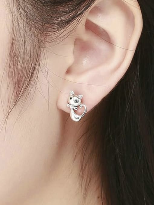 Jare 925 Sterling Silver Icon  Cat Cute Stud Earring 1