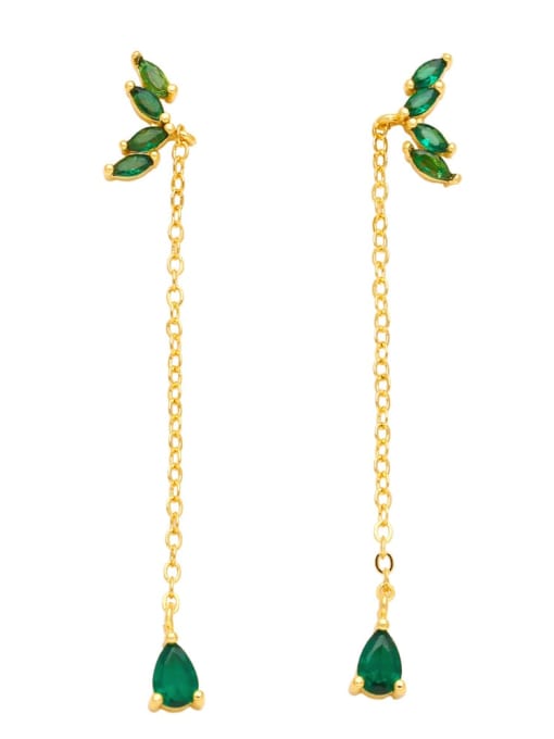 green Brass Cubic Zirconia Tassel Vintage Threader Earring