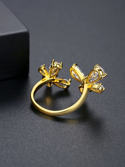 R21011712 18K gold Brass Cubic Zirconia Butterfly Minimalist Band Ring
