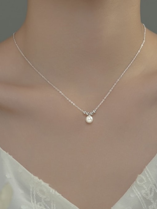 Rosh 925 Sterling Silver Imitation Pearl Minimalist  Round Bead Pendant Necklace 1
