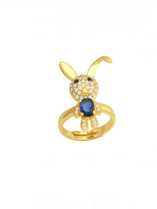 blue Brass Cubic Zirconia Rabbit Cute Band Ring