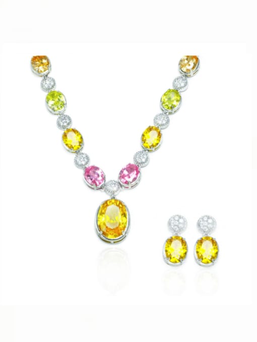 L.WIN Brass Cubic Zirconia Luxury Geometric Earring and Necklace Set 0