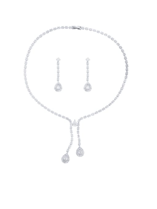 L.WIN Brass Cubic Zirconia Luxury Water Drop Earring and Necklace Set 3