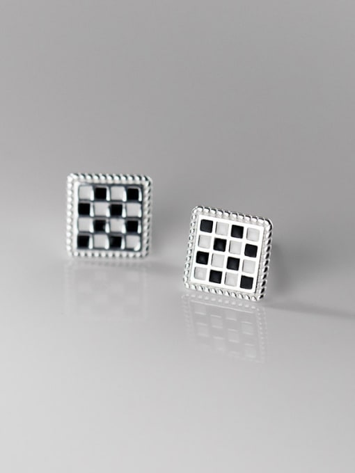 Square 925 Sterling Silver Enamel Geometric Minimalist Stud Earring