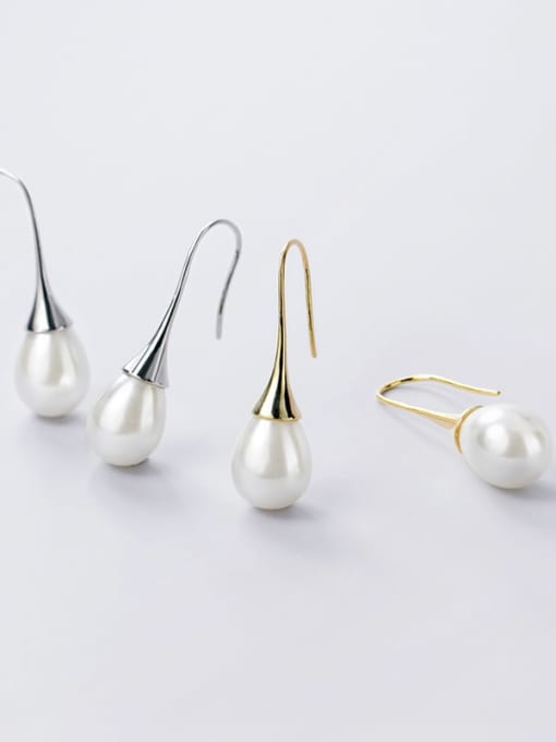 Rosh 925 Sterling Silver Imitation Pearl Water Drop Minimalist Hook Earring