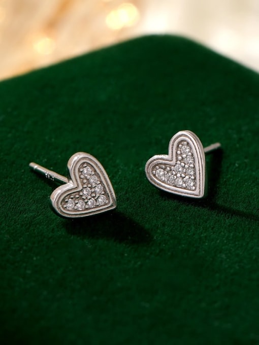 ES2487 platinum 925 Sterling Silver Cubic Zirconia Heart Dainty Stud Earring