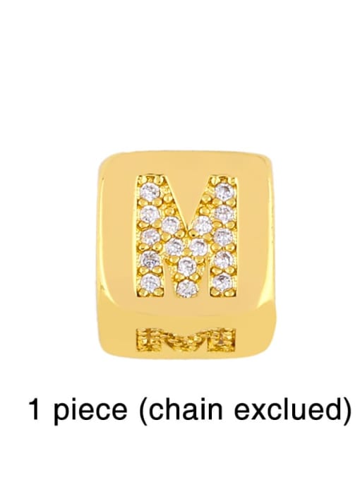 M Brass Cubic Zirconia square  Letter Minimalist Adjustable Bracelet