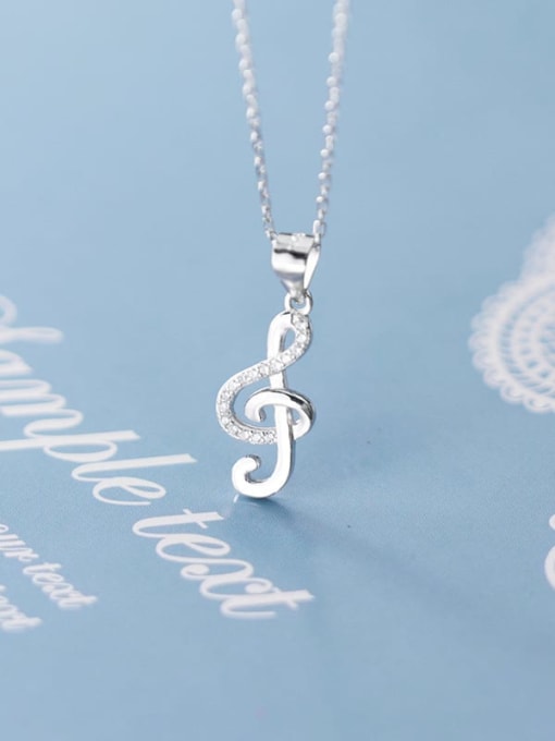 Rosh 925 Sterling Silver Simple fashion notes diamond pendant Necklace