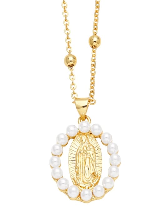 A Brass Imitation Pearl Cross Trend Regligious Necklace