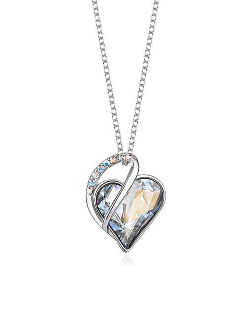 JYXZ 040 (Blue Phantom) 925 Sterling Silver Austrian Crystal Heart Classic Necklace