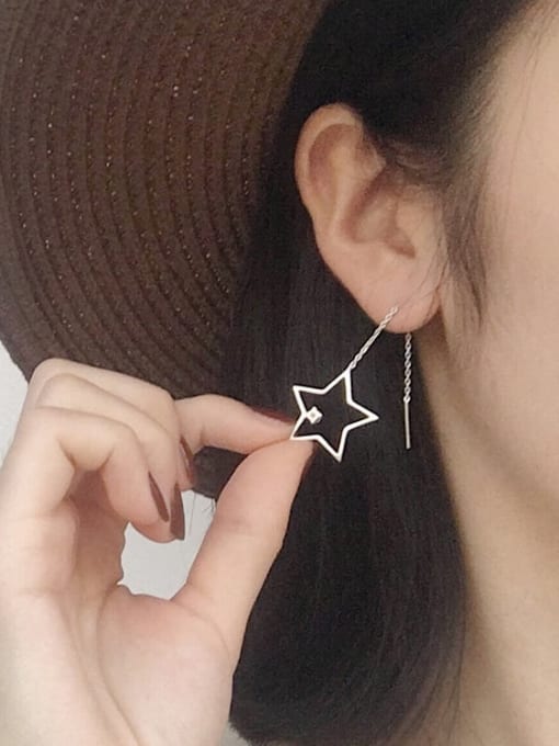 XBOX 925 Sterling Silver Rhinestone Tassel Minimalist  Geometric star asymmetric Drop Earring 2