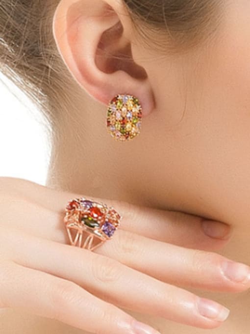 BLING SU Copper Cubic Zirconia Multi Color Geometric Luxury Stud Earring 1