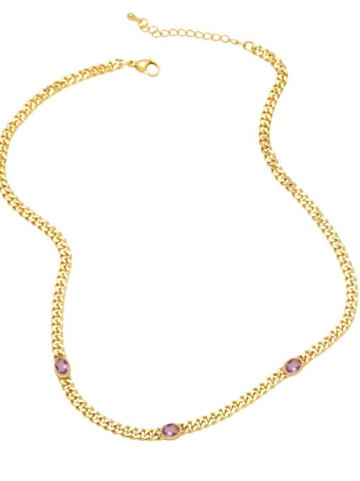 purple Brass Cubic Zirconia Geometric Vintage Necklace