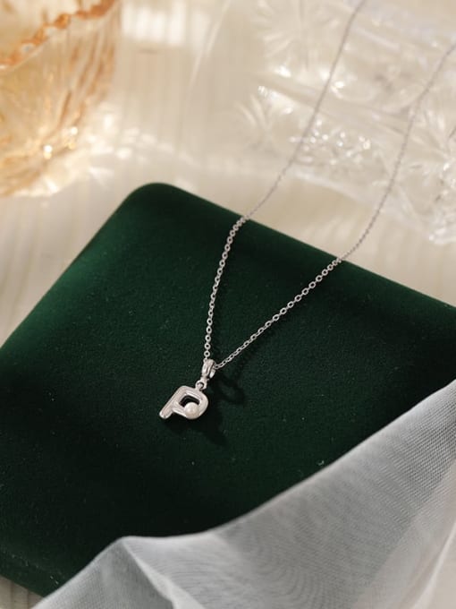 NS1066 【 P 】 925 Sterling Silver Imitation Pearl 26 Letter Minimalist Necklace