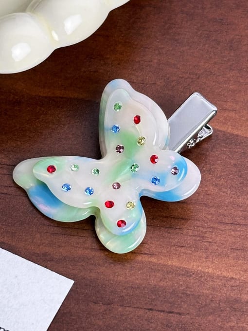 Blue green hair clip 4.3cm Cellulose Acetate Minimalist Butterfly Alloy Hair Rope