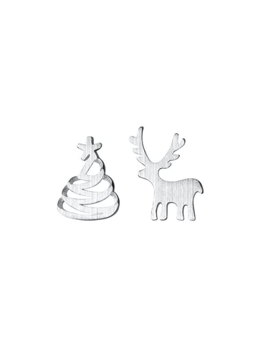 Rosh 925 Sterling Silver Irregular Minimalist Asymmetric Christmas Tree Fawn  Stud Earring 3