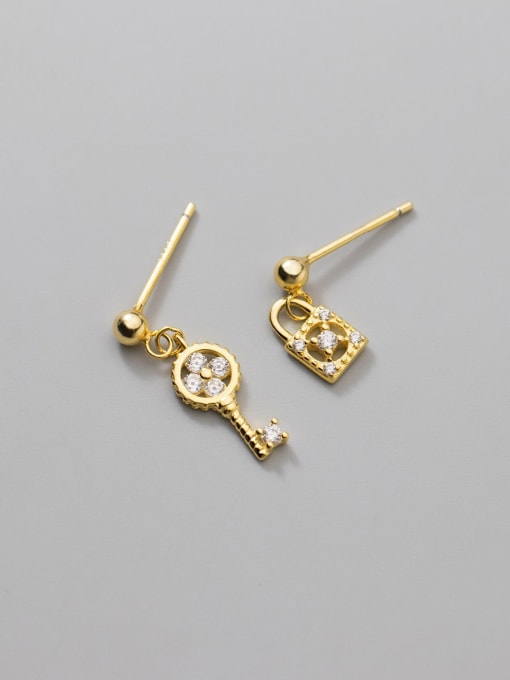 Gold 925 Sterling Silver Cubic Zirconia Asymmetrical Key Locket Dainty Drop Earring