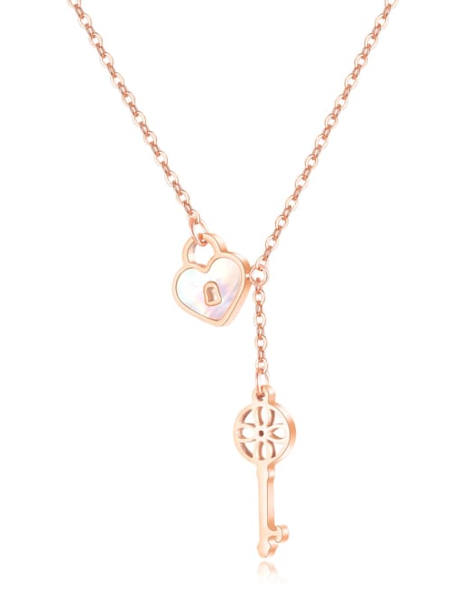 1619 rose gold plated necklace Titanium Shell Key Minimalist Lariat Necklace