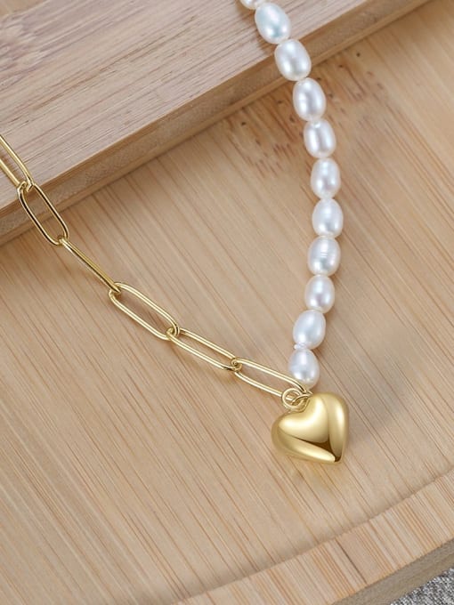 RINNTIN 925 Sterling Silver Freshwater Pearl Heart Minimalist Asymmetrical Chain Necklace 4