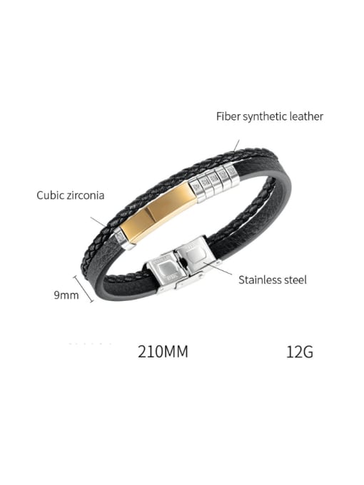 Open Sky Stainless steel Artificial Leather Weave Vintage Wristband Bracelet 2