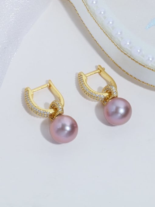 golden 925 Sterling Silver Freshwater Pearl Geometric Minimalist Huggie Earring