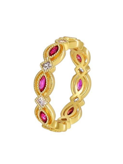 Gold Red Purple Zircon Ring Brass Cubic Zirconia Geometric Minimalist Band Ring