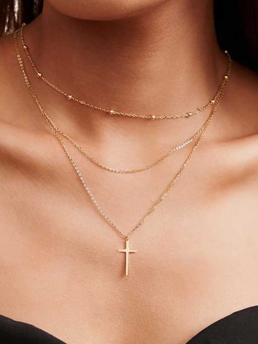 RINNTIN 925 Sterling Silver Bead Cross Minimalist Multi Strand Necklace 1