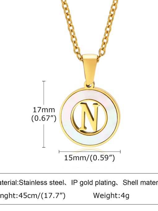 N letter 45CM Stainless steel Shell Letter Minimalist Necklace