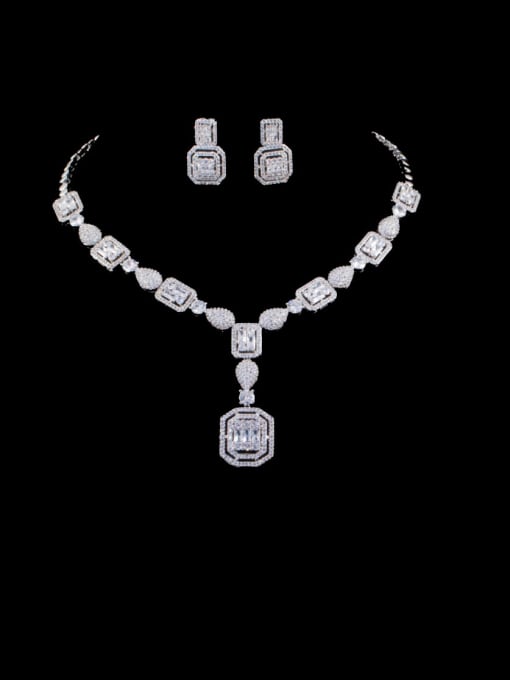 L.WIN Brass Cubic Zirconia  Luxury Geometric Earring and Necklace Set 0