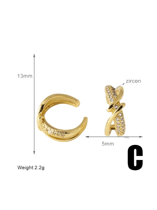 C Brass Cubic Zirconia Geometric Hip Hop Clip Earring