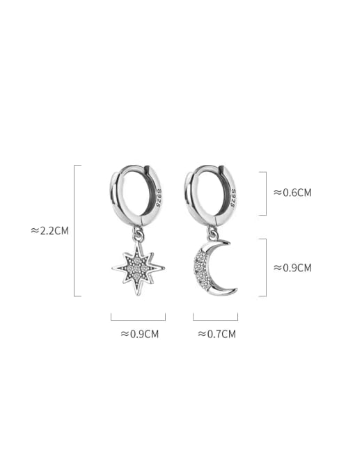 Rosh 925 Sterling Silver Cubic Zirconia Asymmetrical Star Moon Dainty Huggie Earring 2