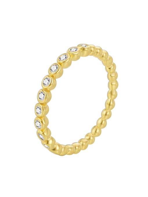 Gold Round Bead Zircon Ring Brass Rhinestone Minimalist Bead Band Ring
