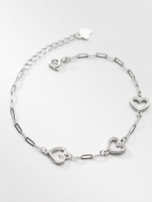 Rosh 925 Sterling Silver Cubic Zirconia Heart Minimalist Link Bracelet 1