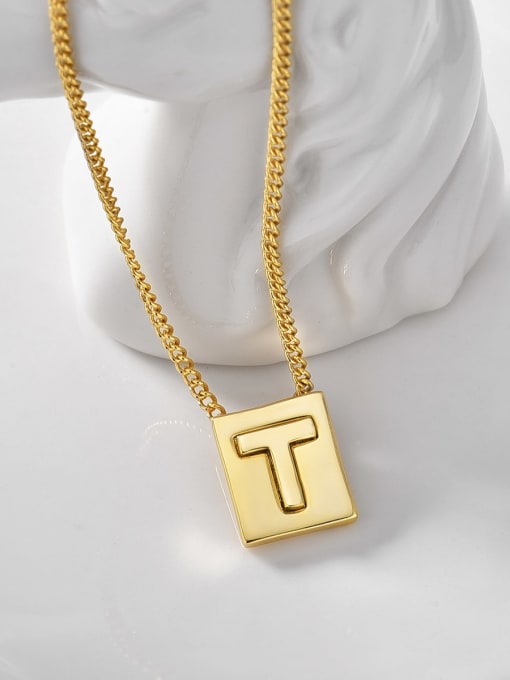 Gold Letter T Brass Geometric Minimalist Necklace