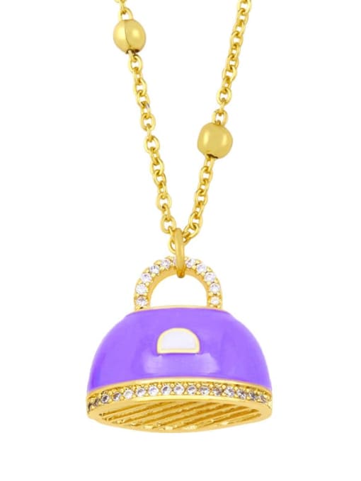 purpl Brass Rhinestone Enamel Irregular Bag Vintage Necklace