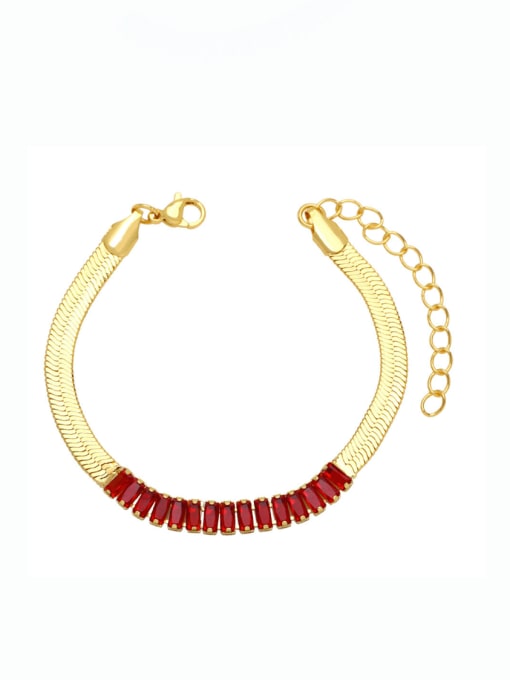 red Brass Cubic Zirconia Geometric Vintage Snake Bone Chain Bracelet