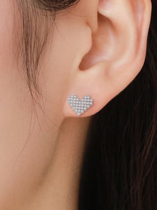 MODN 925 Sterling Silver Cubic Zirconia Heart Classic Stud Earring 1