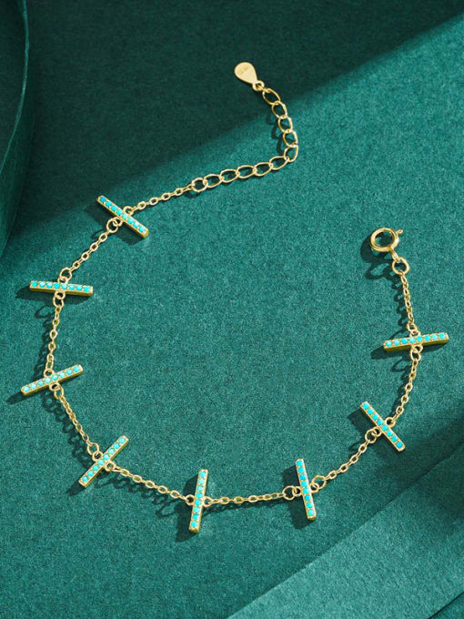 MODN 925 Sterling Silver Cubic Zirconia Geometric Minimalist Link Bracelet 4