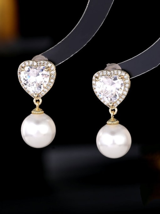 white Brass Glass Stone Heart Luxury Earring